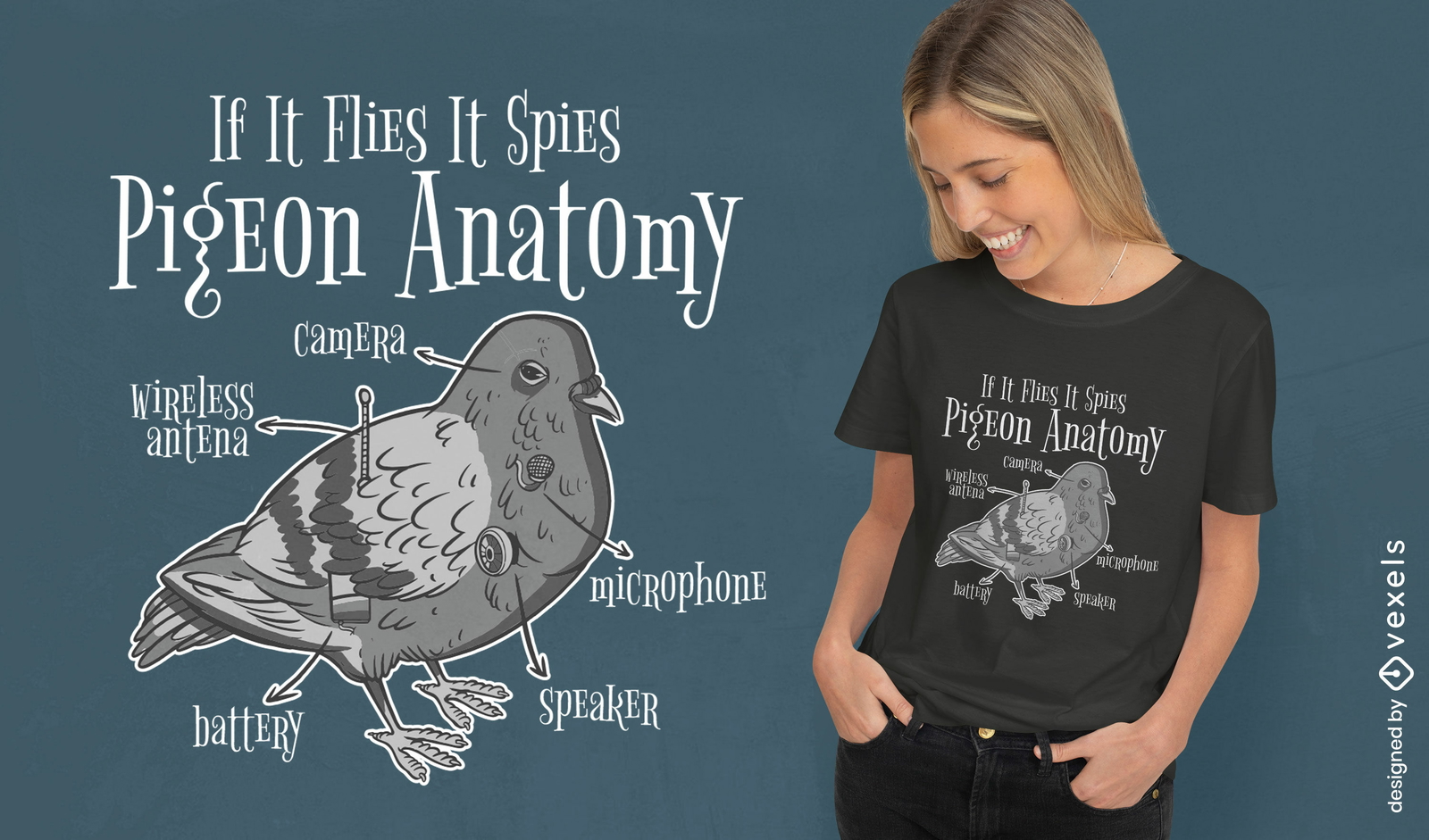 Diseño de camiseta de anatomía de paloma.