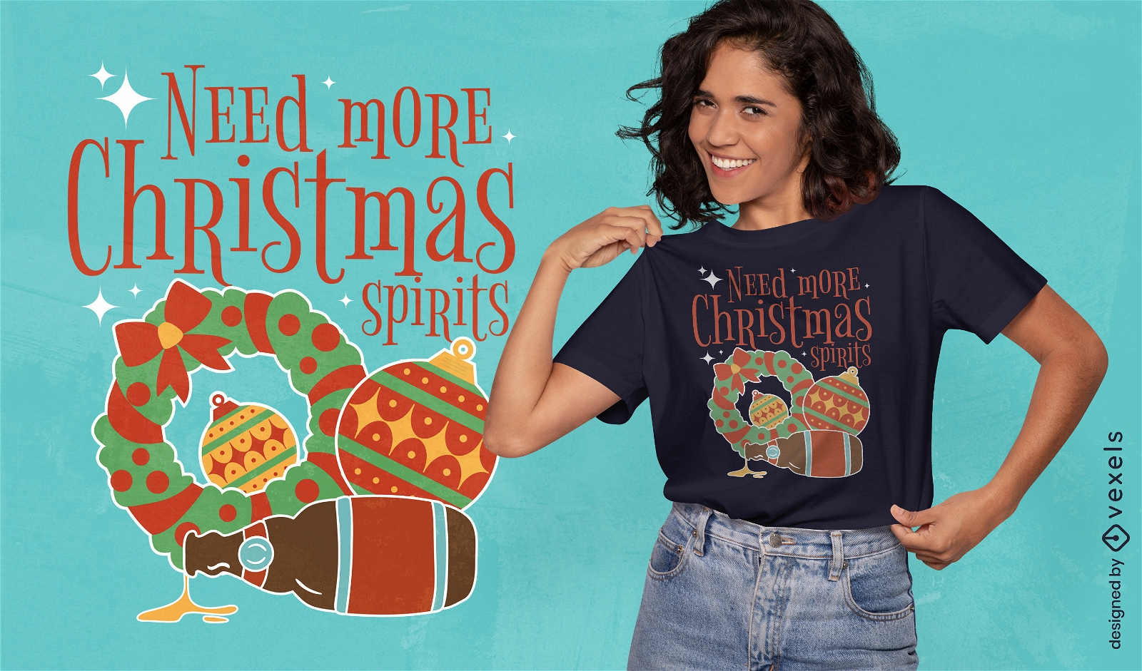 Diseño de camiseta con cita de espíritus navideños.