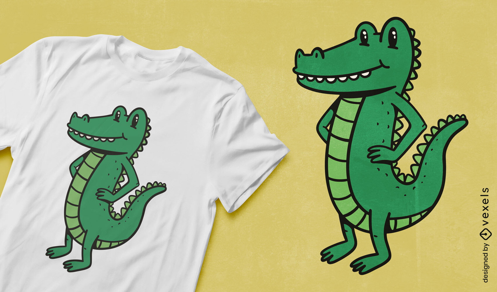 Diseño de camiseta de dibujos animados de personajes de cocodrilo