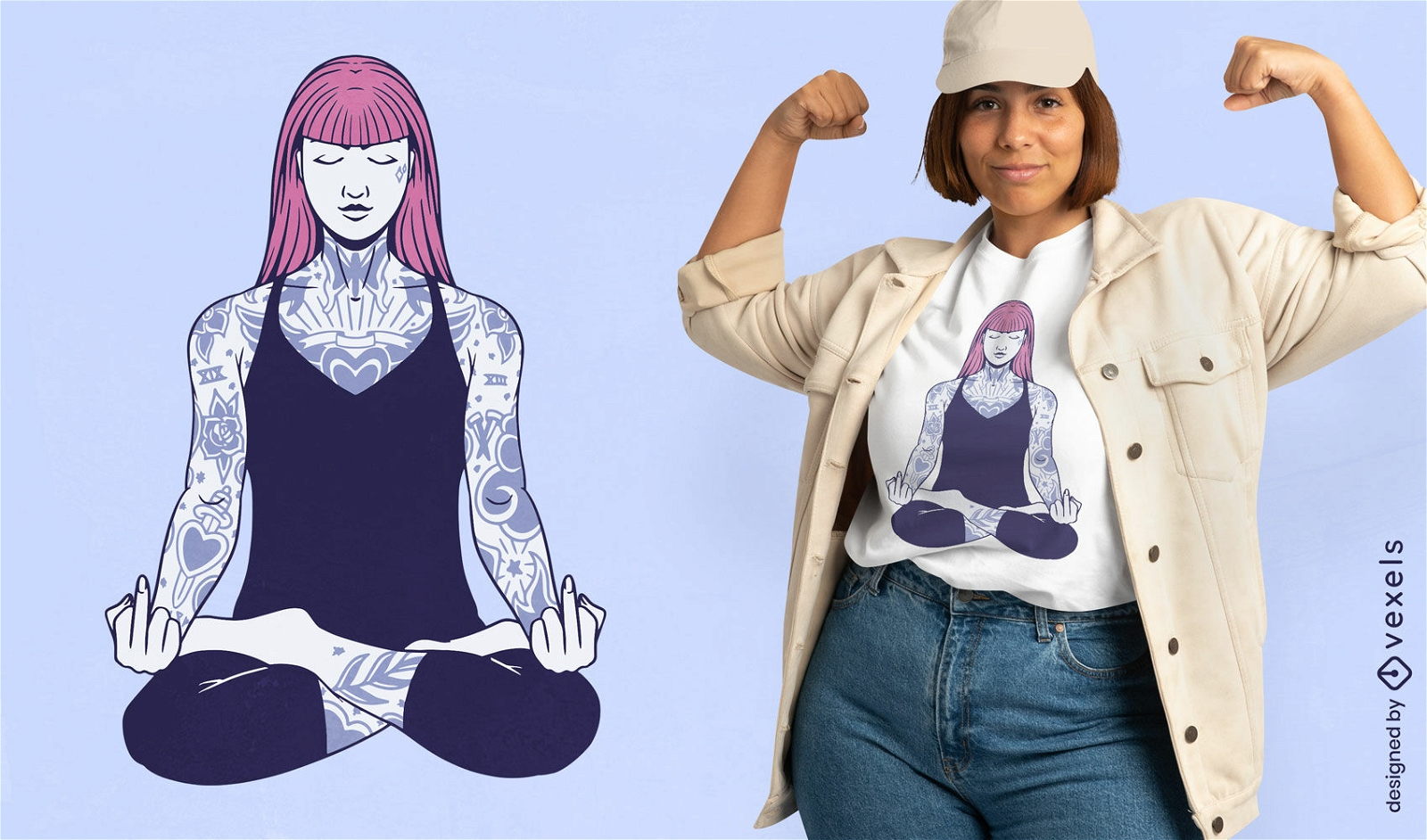 Design de camiseta de garota de ioga tatuada