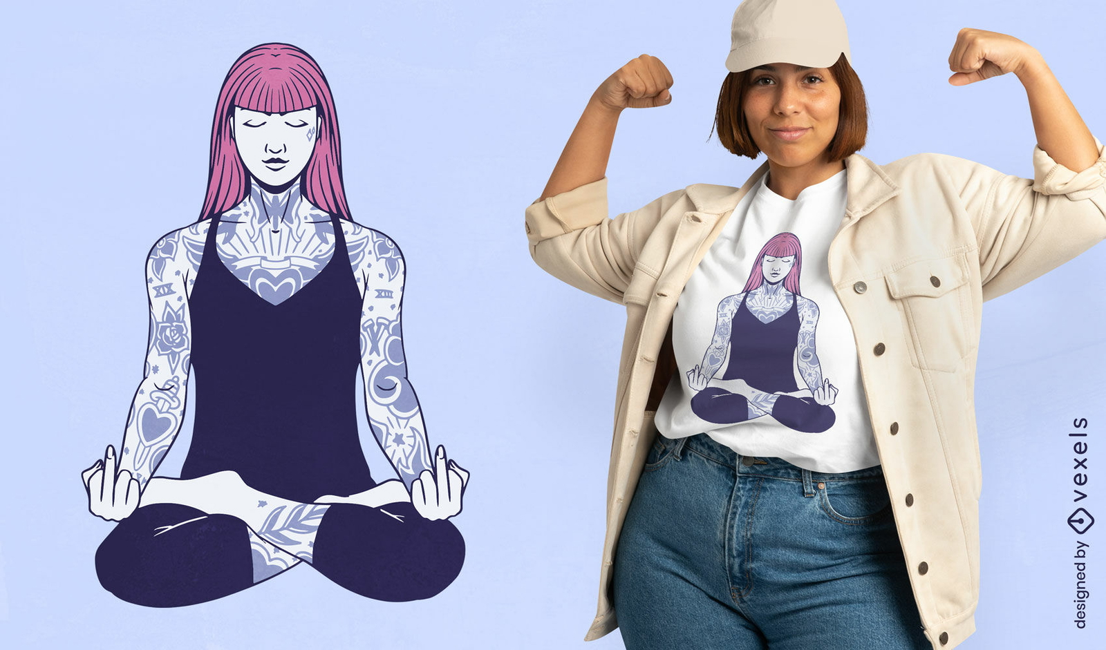 Tätowiertes Yoga-Mädchen-T-Shirt-Design