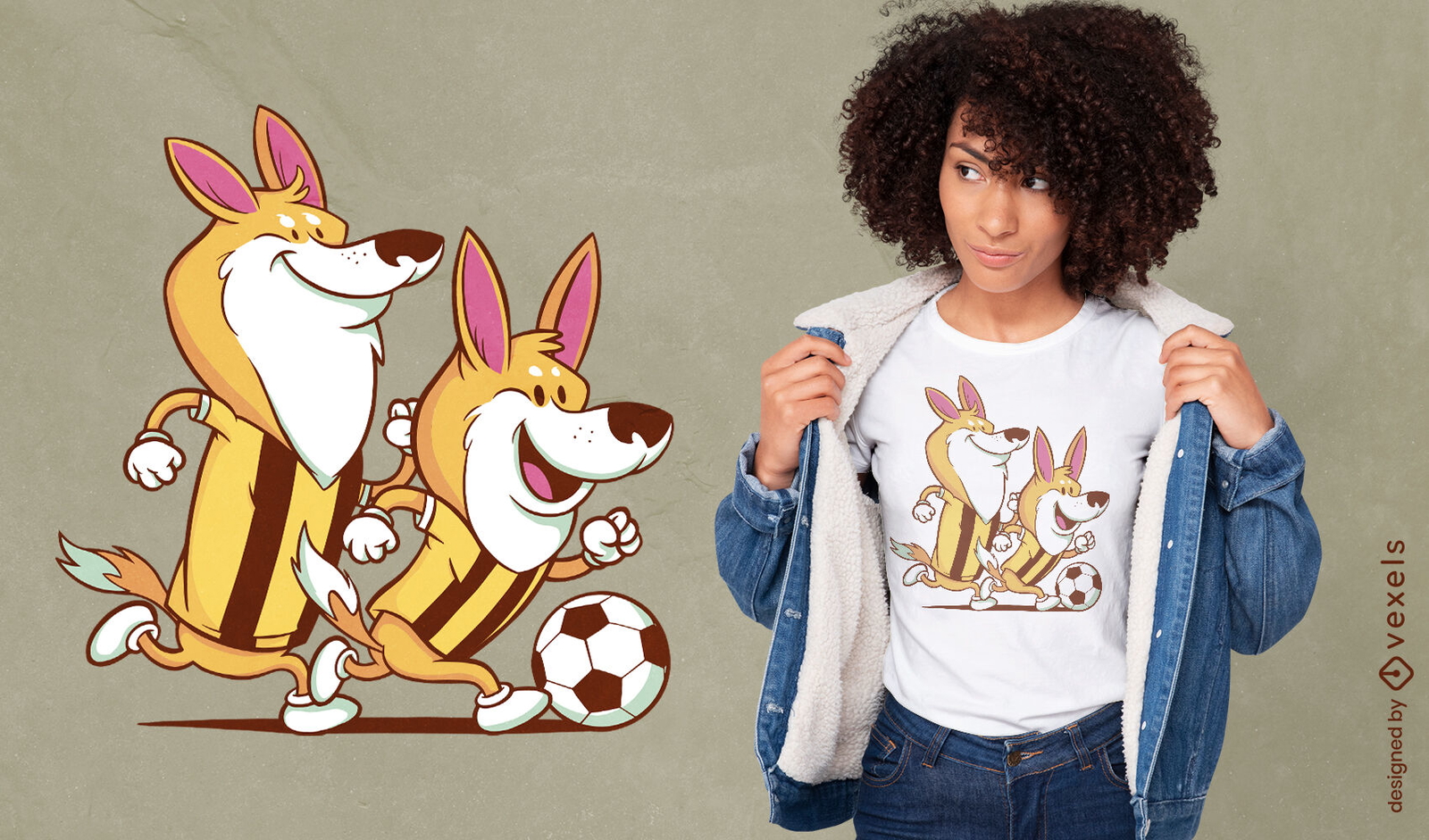 Corgis, die Fußball-T-Shirt-Design spielen