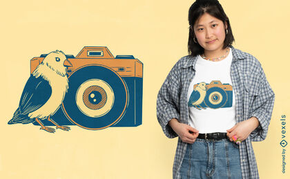 Vintage camera bird t-shirt design 