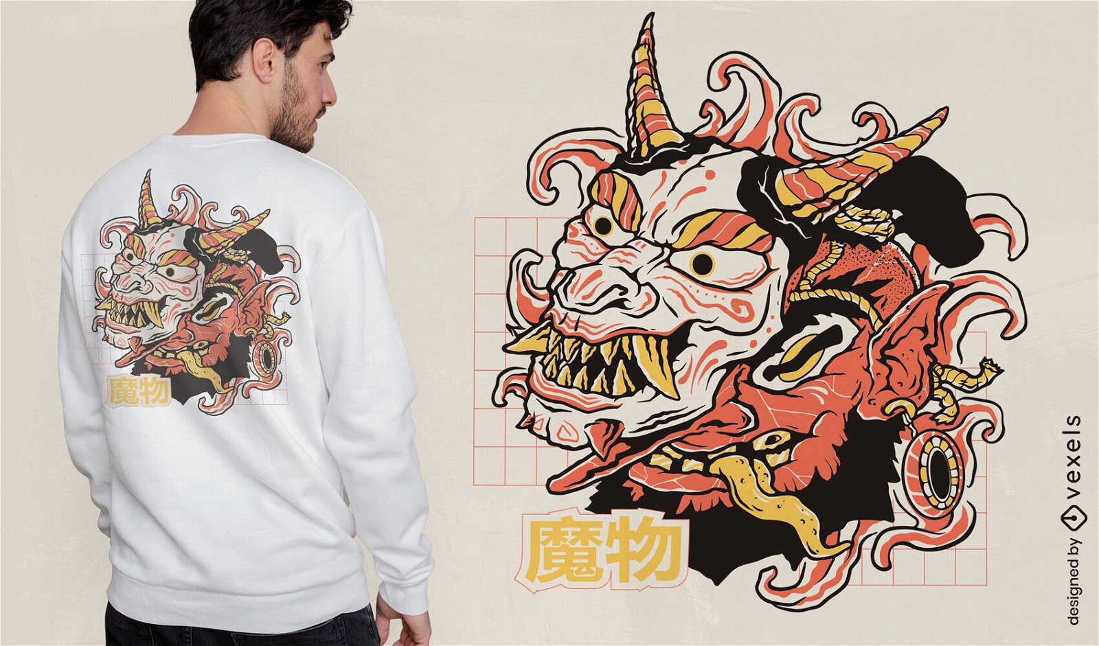 Oni-Monster asiatisches Masken-T-Shirt-Design