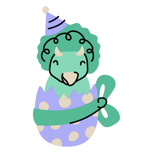 Little dinosaur in an egg celebrating its birthday    PNG Design