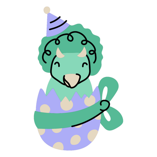 Pequeño dinosaurio en un huevo celebrando su cumpleaños Diseño PNG