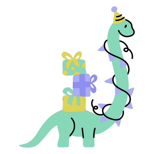Dinossauro com presentes comemorando seu aniversário Desenho PNG