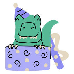 Dinosaur in a gift box celebrating its birthday PNG Design