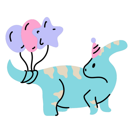 Dinossauro com balões comemorando seu aniversário Desenho PNG
