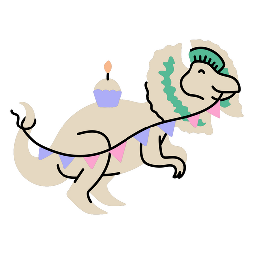 Dinosaur with a cupcake on its back celebrating its birthday PNG Design
