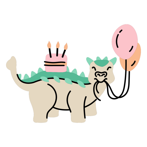 Dinosaurier mit einem Kuchen auf dem Rücken, der seinen Geburtstag feiert PNG-Design