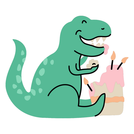 Dinossauro comendo bolo de aniversário Desenho PNG