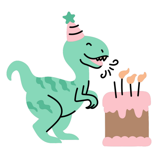 Dinossauro soprando as velas do bolo de aniversário Desenho PNG