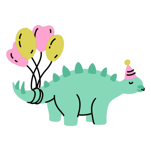 Dinosaur carrying birthday balloons on its tail PNG Design