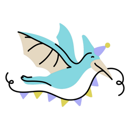 Flying dinosaur carrying birthday plastic pennants PNG Design