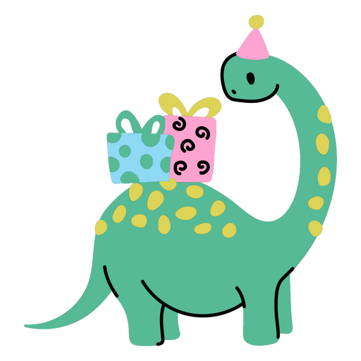 Dinosaurier zu Fuß mit Geburtstagsgeschenken auf dem Rücken PNG-Design