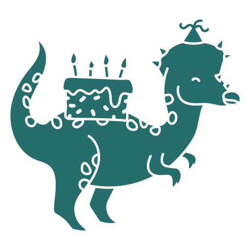 Dinossauro comemorando sua festa de anivers?rio com um bolo Desenho PNG