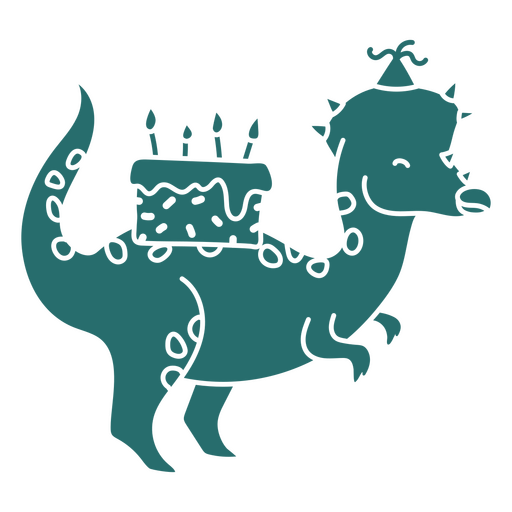 Dinossauro comemorando sua festa de aniversário com um bolo Desenho PNG