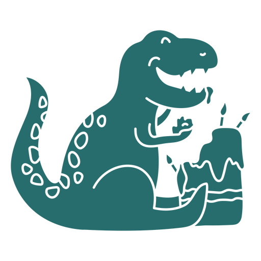 Lindo dinosaurio disfrutando de su pastel de cumpleaños Diseño PNG