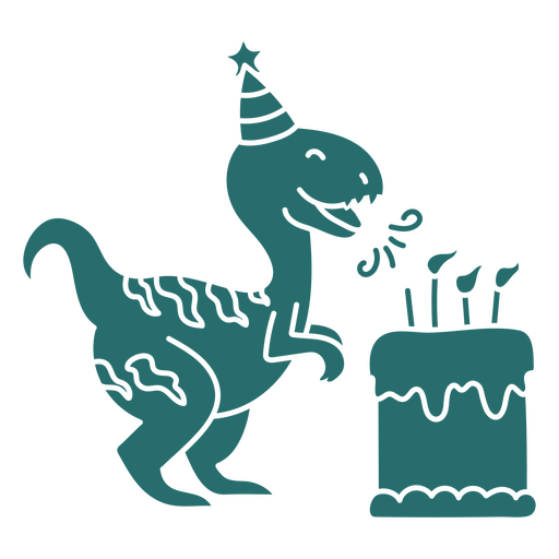 Cute dinosaur blowing out its birthday cake PNG Design