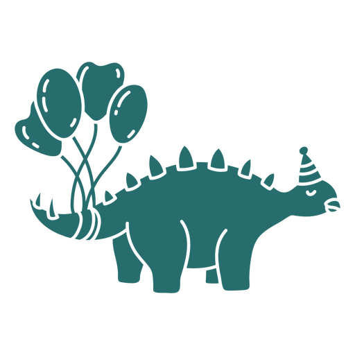 Dinossauro bonito andando com seus balões de aniversário amarrados em sua cauda Desenho PNG