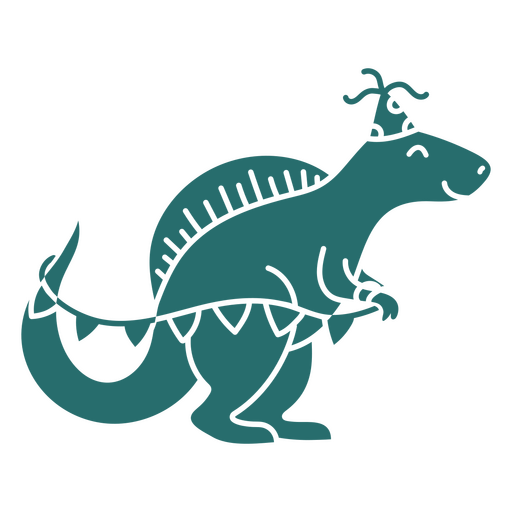 Dinossauro fofo andando com sua flâmula de plástico de aniversário Desenho PNG