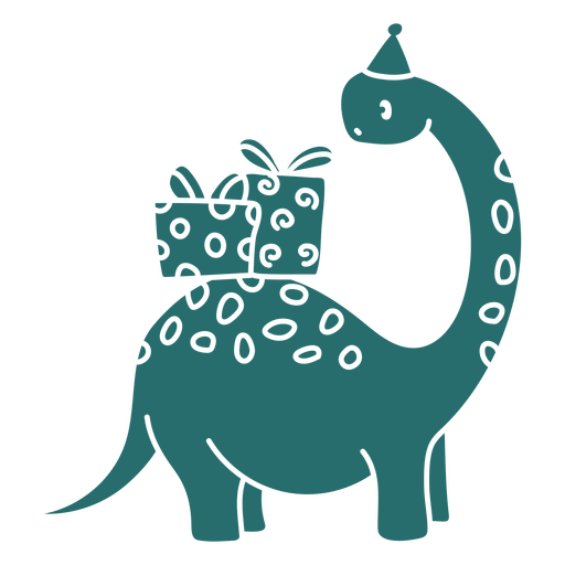 Dinossauro fofo andando com seus presentes de aniversário nas costas Desenho PNG