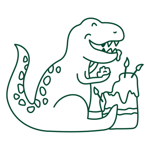 Dinosaurio de cumpleaños celebrando su día especial con un pastel Diseño PNG