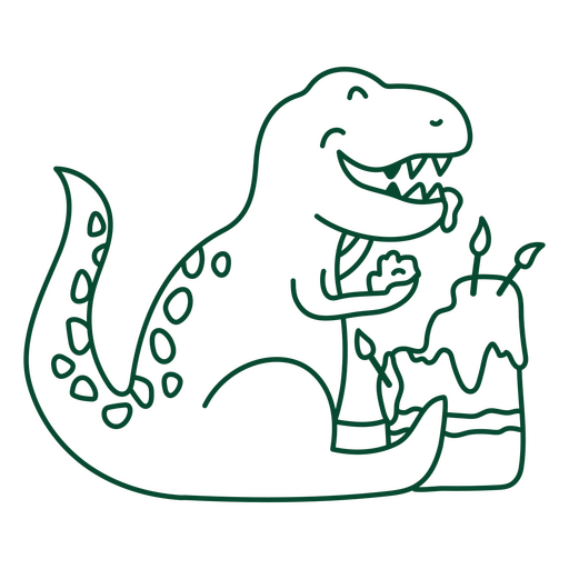 Dinossauro de aniversário comemorando seu dia especial com um bolo Desenho PNG