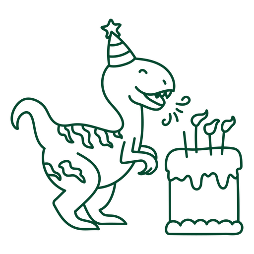 Dinossauro de aniversário soprando seu bolo Desenho PNG