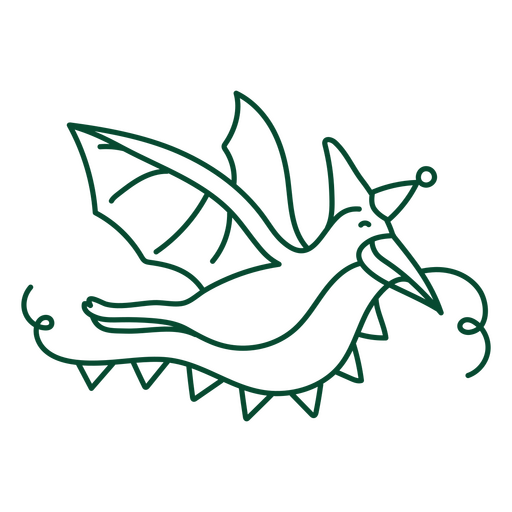 Birthday flying dinosaur with plastic pennants in its beak PNG Design