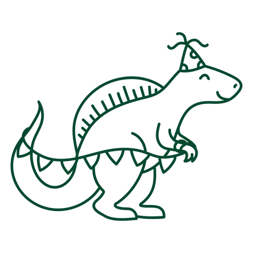 Dinosaurio de cumpleaños jugando con banderines de plástico Diseño PNG