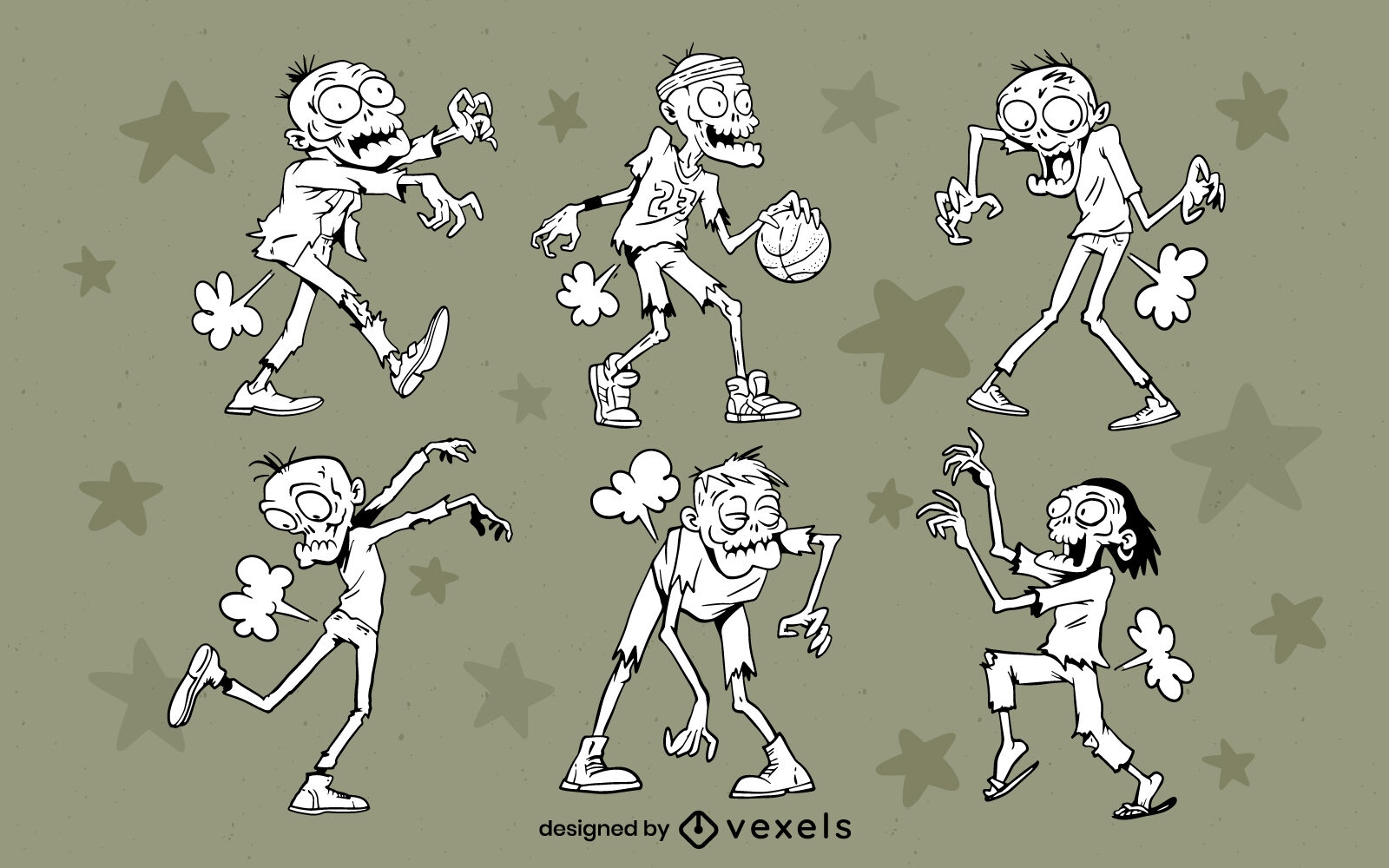 Conjunto de caracteres de zombis de Halloween pedos