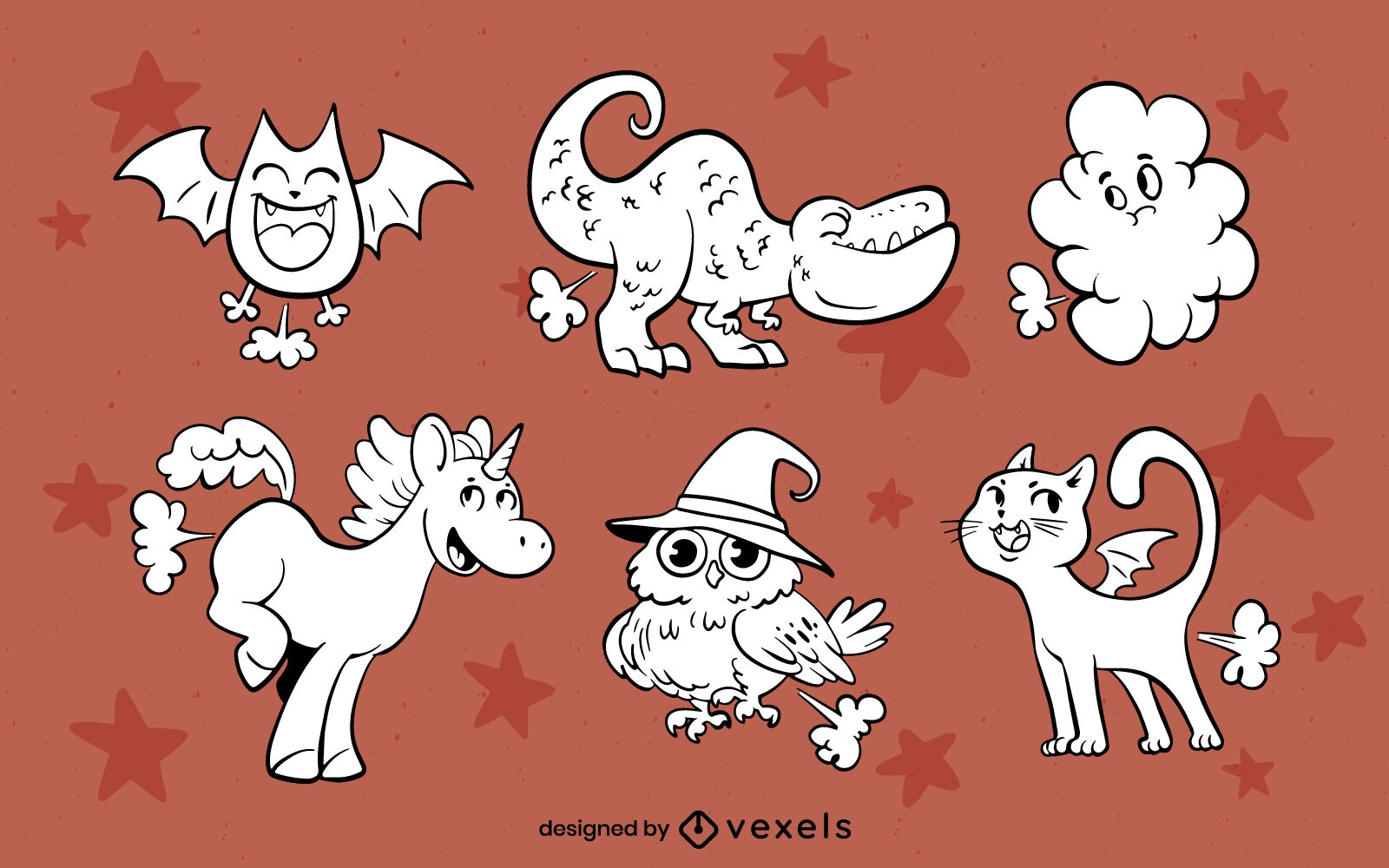 Conjunto de caracteres de animales de Halloween pedos