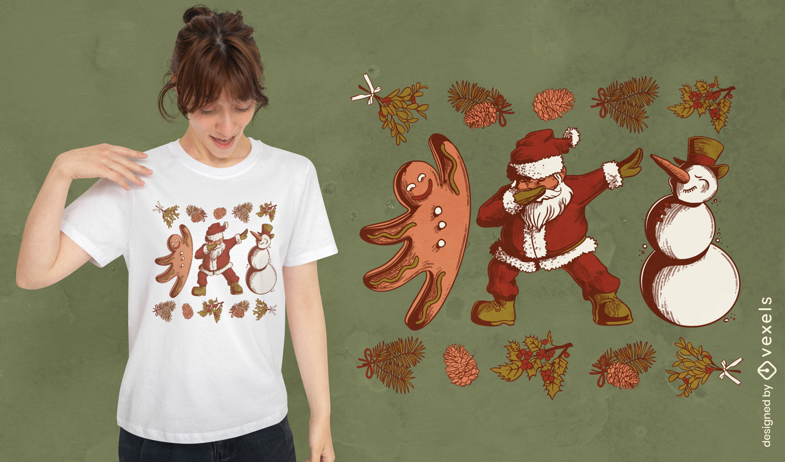 Vintage Christmas Characters Tshirt Design Vector Download