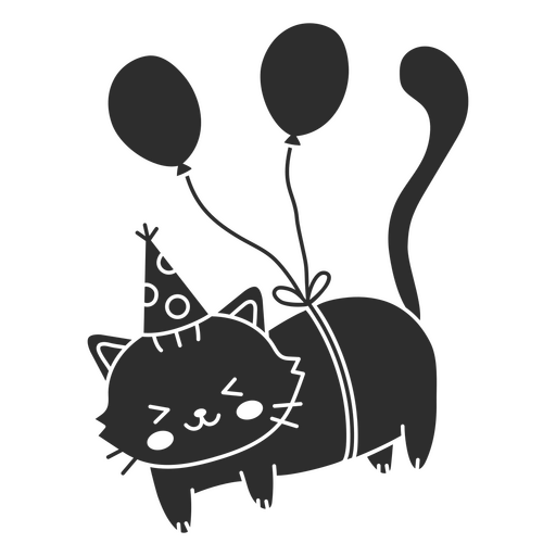 Gato cortou balões de aniversário Desenho PNG