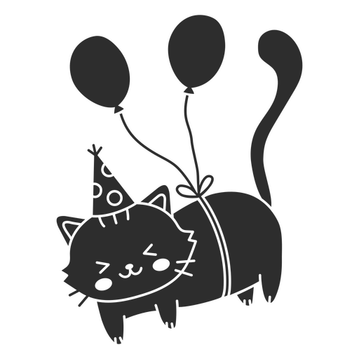 Gato recorta globos de cumpleaños Diseño PNG