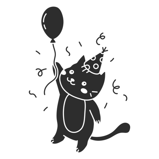 Fiesta de cumpleaños recortada de gato Diseño PNG