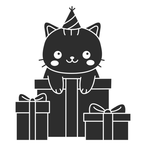 Gato kawaii cortou presentes de aniversário Desenho PNG