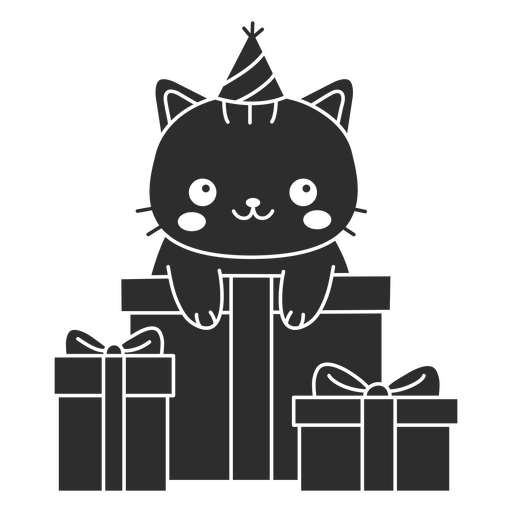 Gato kawaii recorta regalos de cumplea?os Diseño PNG