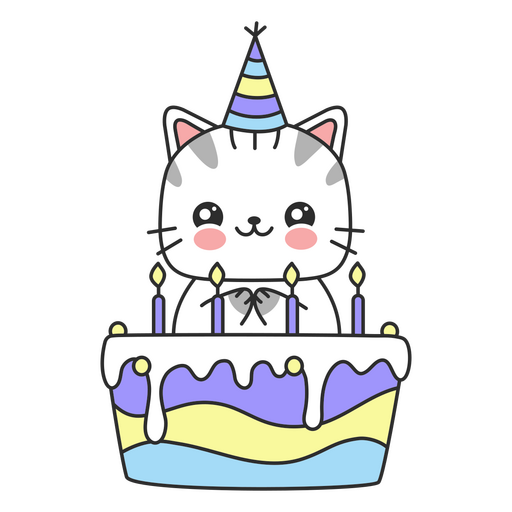 Bolo de aniversário fofo de gato Desenho PNG