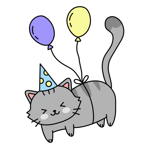 Balões fofos de aniversário de gato Desenho PNG