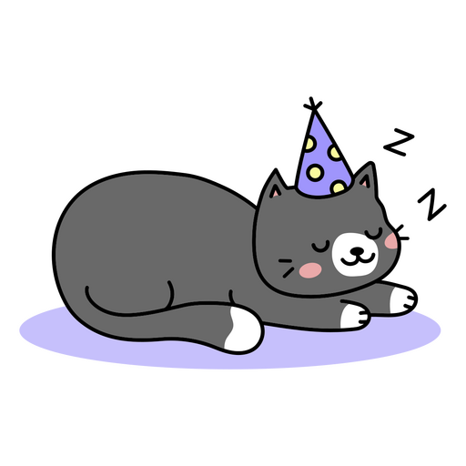 Gato lindo cumpleaños durmiendo Diseño PNG