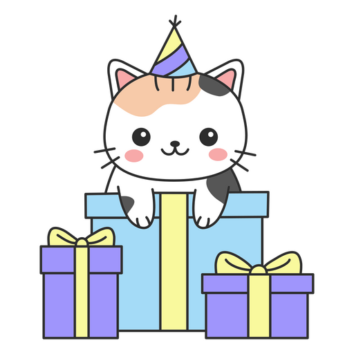 Presentes de aniversário fofos para gatos Desenho PNG