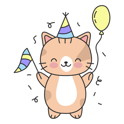 balão de gato fofo de aniversário Desenho PNG