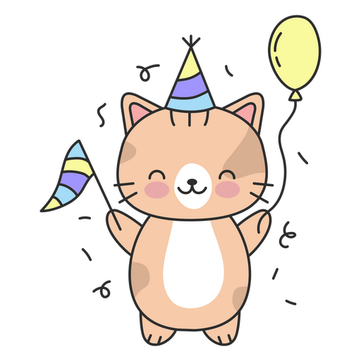 Birthday cute cat balloon PNG Design