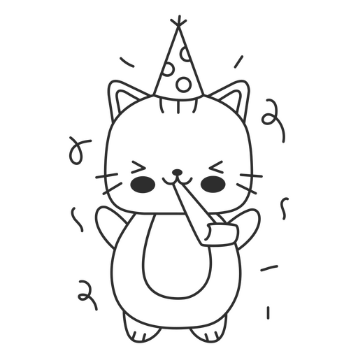 Celebración de cumpleaños de trazo lleno de gato Diseño PNG
