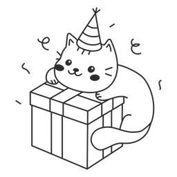 Regalo de gato de trazo lleno de cumpleaños Diseño PNG