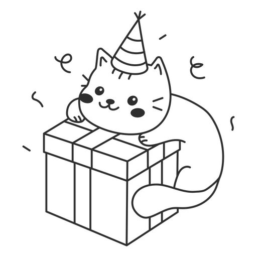 Geburtstag gefüllt Schlaganfall-Katzengeschenk PNG-Design