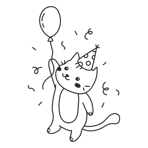 Cat filled stroke birthday party balloon PNG Design